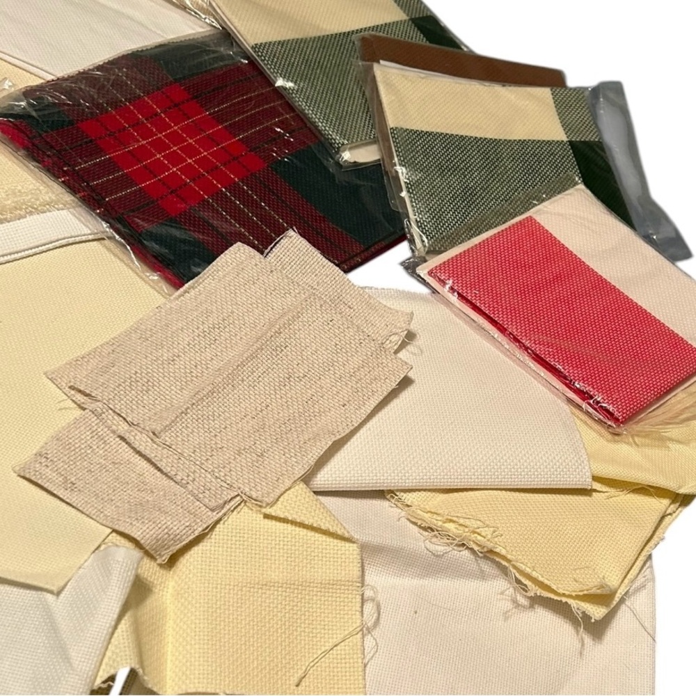 Mixed Lot of Counted Cross Stitch Fabric - Misc Count, Colors And Type. New Old